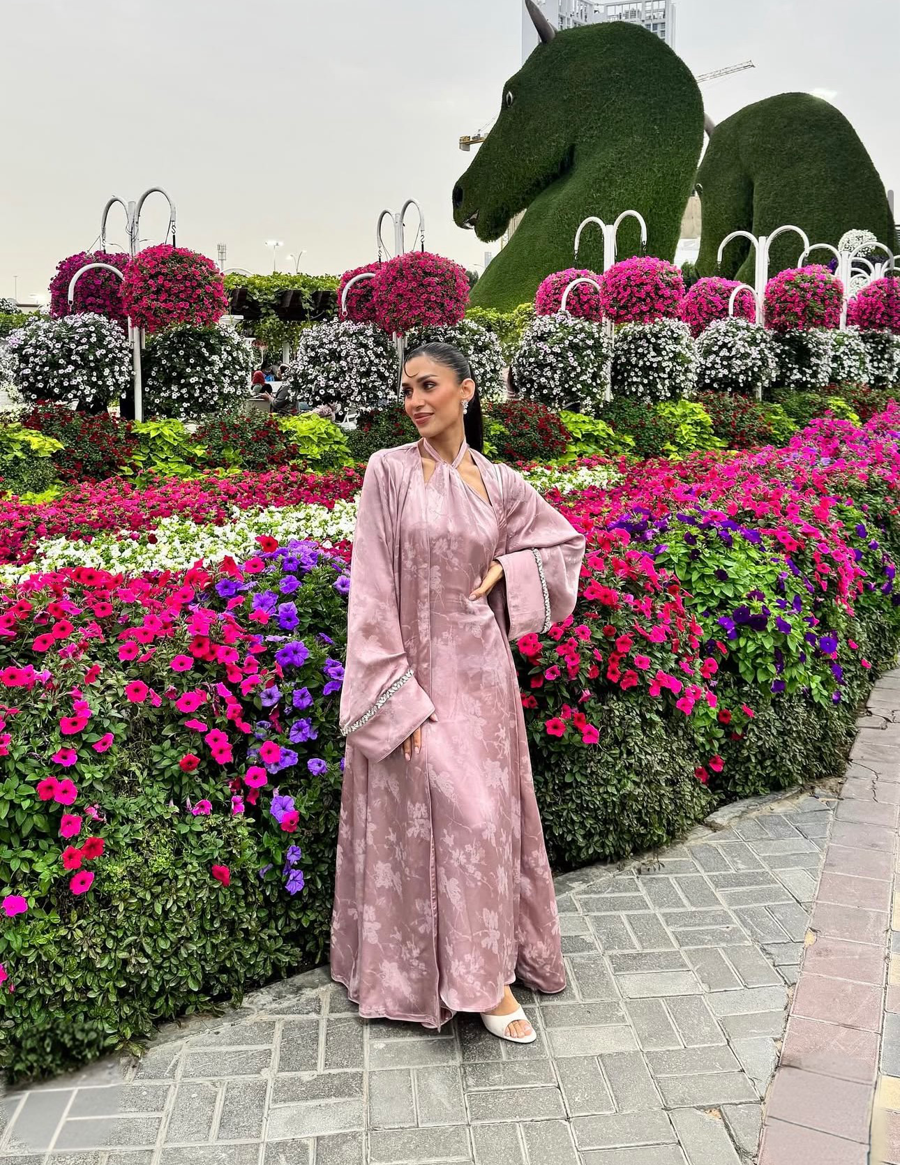 Modest satin abaya set with halter neck inner dress.