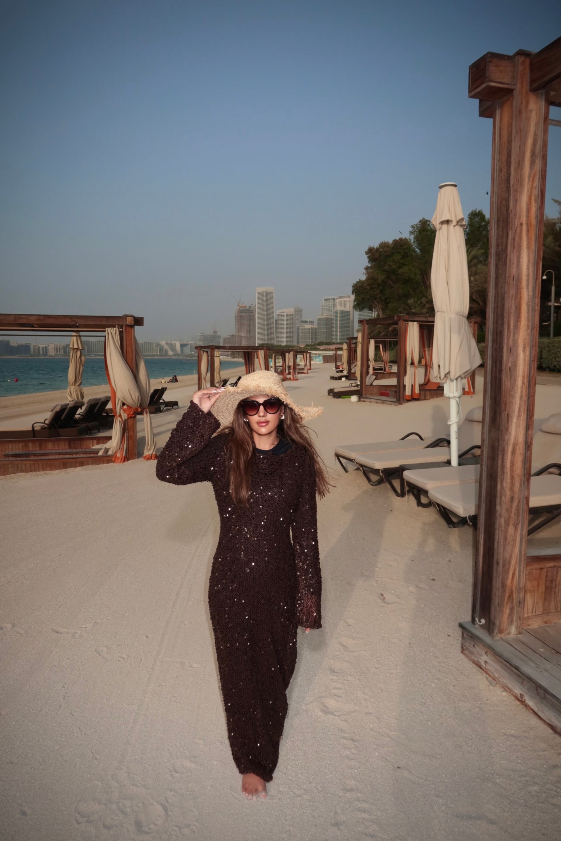Vierra brown sequin beach cover up dress