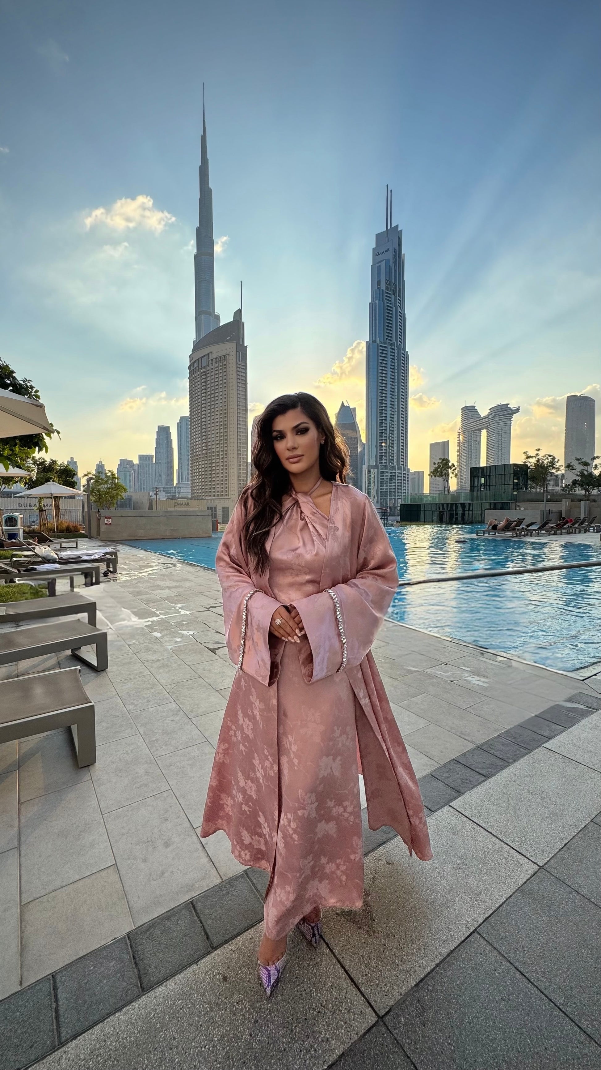 Modest open abaya and halter neck dress two piece set in satin.