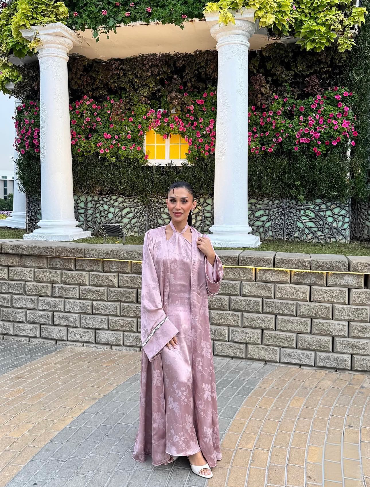 Open abaya and dress set for modest evening wear.