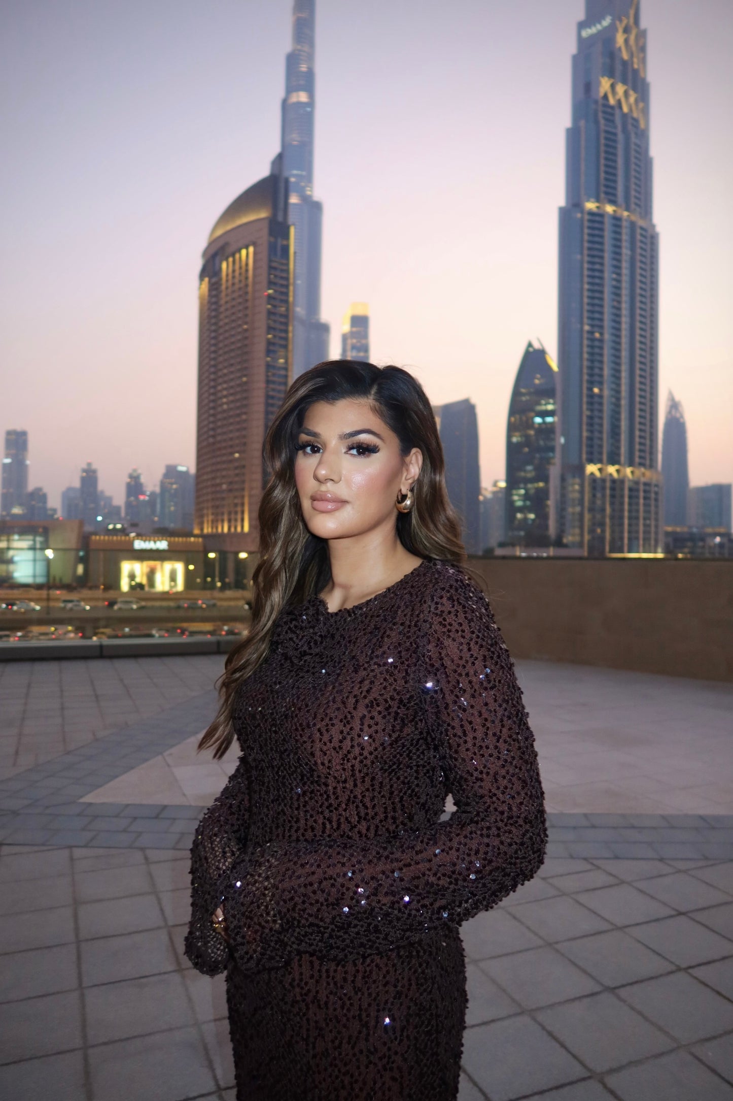 Vierra chocolate brown sequin floral crochet detail